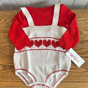 Cat & Jack Red and Cream Heart Knit Romper
